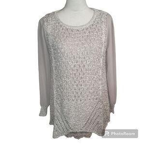 Miracle Woman's Taupe Crochet Sweater With Attached Sheer Tunic Size S